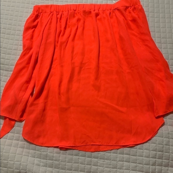 𝅺Coral Pink Over-The-Shoulder Bell-Sleeve Blouse - Picture 6 of 7